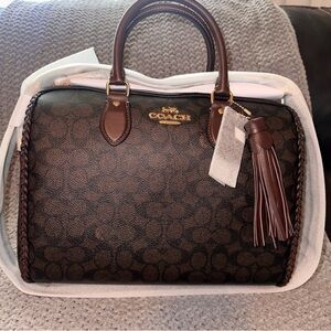 Coach large braided Rowan dark Brown Signature Handbag